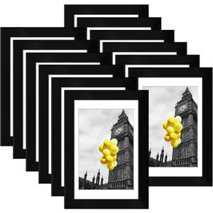 4x6 Picture Frame Set of 12, Display 3.5x5 with Mat or 4x6 Without Mat, Photo Frames for Wall Mounting or Table Top Display, Black