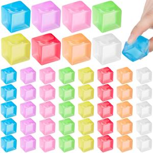 Simgoing 48 Pcs Mini Ice Cube Stress Balls Bulk Fidget Squeeze Square Ball Stress Relief Sensory Playthings Ice Cube for Adults Birthday Valentines Gifts Party Favor Prize Bags Box Filling, 8 Colors, 0.98 x 0.98 inch