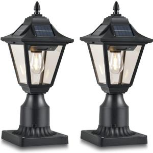 Solar Post Lights, Outdoor Solar Lamp Post Light with Motion Sensor, Dusk to Dawn Waterproof Aluminum Pillar Lamp with Pier Mount Base for Garden, Yard, Patio(2 Pack)