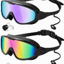 Rantizon Swim Goggles 2 Pack, Wide View Anti Fog&UV Swimming Goggles for Audlt, No Leaking Swim Glasses for Men Women Kids (Large for Adults, Black Pink & Black Purple)