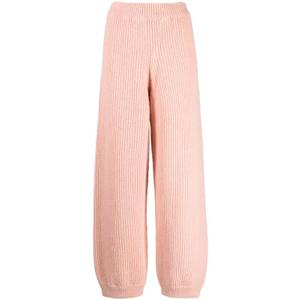 Women's Knit Wide Leg Pants, Cable Pattern, Elastic Waist, Pink, One Size