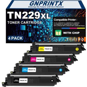 TN229XL Toner Cartridge Work with Brother MFC-L3720CDW MFC-L3780CDW HL-L3220CDW HL-L3280CDW HL-L3300CDW HL-L3295CDW HL-L8245CDW MFC-L8395CDW MFC-L3765CDW Laser Printers 4Pack, BCMY