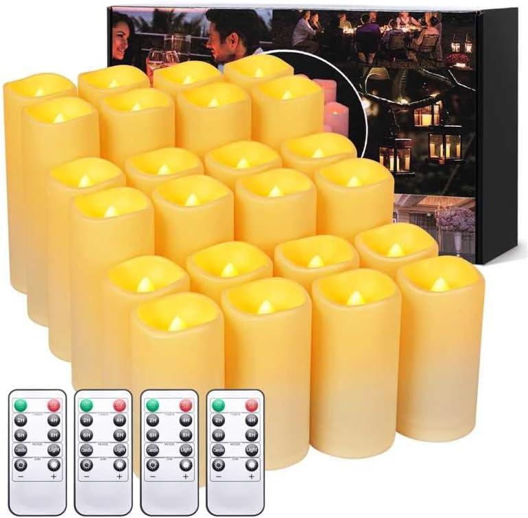 24pack Flickering Flameless Candle with Remote (D2.2 X H4 ”5” 6” inch), 24-Hour Cycling Waterproof Fake LED Lights for home décor, Table Decorations, Wedding, Anniversary, Halloween, Christmas
