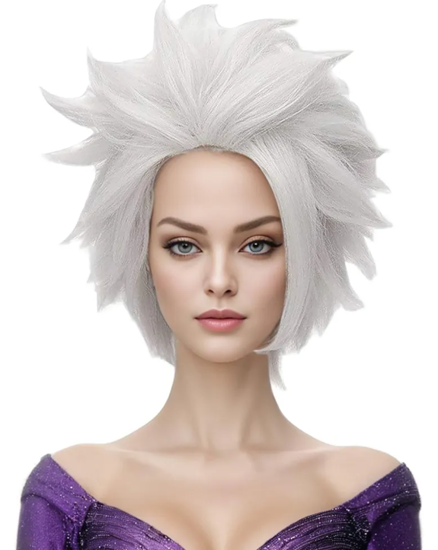 Morvally Undersea Witch Costume Wig for Women Short Silver Grey Cosplay Wig Anime Layered Synthetic Hair Halloween Wigs for Adults