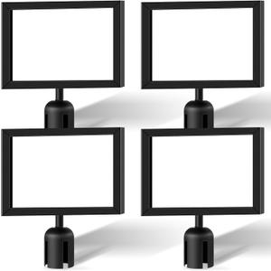 Kigley 4 Pack Stanchion Sign Holder Horizontal Double Sided Frame with Cover Landscape Display for 8.5 x 11 Inch Paper Size Stanchion Post Top Crowd Control Queue Barrier (Black)