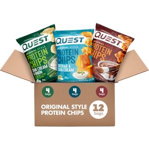 Quest Nutrition Protein Chips Variety Pack, BBQ, Cheddar & Sour Cream, Sour Cream & Onion, High Protein, Low Carb, 1.1 oz (Pack of 12), BBD: 11/13/26