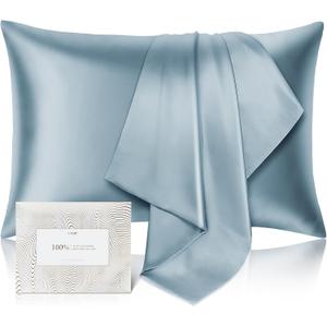 100% Pure Mulberry Silk Pillowcase for Hair and Skin - Allergen Resistant Dual Sides,600 Thread Count Silk Bed Pillow Cases with Hidden Zipper,1pc,King Size,Grey Blue