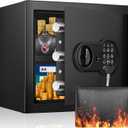 1.6 Cu Ft Home Safe Fireproof Waterproof, Fireproof Safe with Fireproof Document Bag, Programmable Keypad & Removable Shelf, Digital Home Security Safe Box for Money Firearm Medicines Valuables