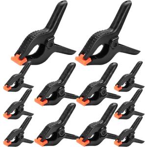 12 Pack Plastic Spring Clamps Set, 3 Sizes of Spring Clips 3.5 Inch, 4.5 Inch, 6 Inch Set, Black Heavy Duty Clips, Backdrop Clips, Woodworking Clamps, Plastic Clamps for Woodworking,Photography