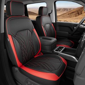 for Chevy Silverado GMC Sierra Waterproof Seat Covers, Crew Cab 1500 2019-2026, 2500HD 3500 HD 2020-2026, Pickup Protectors Accessories Full Set, Black Red