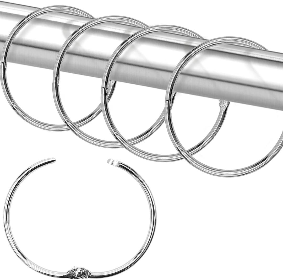 Shower Curtain Hooks Rings,24 Pcs Rustproof Metal Shower Hooks for Shower Curtain,Glide Smoothly Round Shower Rings for Curtain,Shower Curtain Rings for Bathroom Shower Rod,Snap Joint Design (Silver)