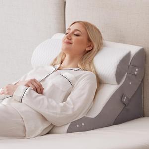 3PCS Wedge Pillow Set for After Surgery, 10-in-1 Adjustable Wedge Pillow for Acid Reflux Relief, Bed Wedge Pillows for Sleeping, Snoring & Back Pain Relief, Sit up Pillow for Bed, White