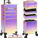 Rolling Makeup Train Case Large Storage Cosmetic Trolley 5 in 1 Large Capacity Trolley Makeup Travel Case with Key Swivel Wheels Salon Barber Case Traveling Cart Trunk, Colorful