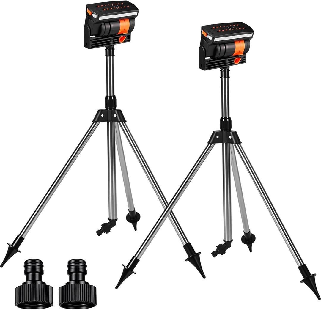 Reallnaive 2 Pcs Adjustable Oscillating Sprinkler 4 Way ABS Lawn Sprinkler Covers 4000 Sq. ft 16 Nozzle with Quick Connect for Garden Large Area Watering (Tripod Base)
