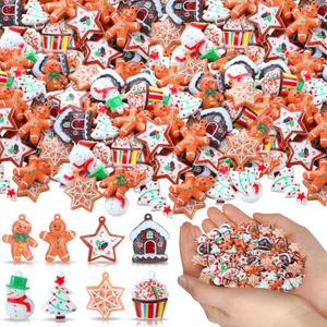 Leinuosen 48 Pcs Mini Gingerbread Christmas Decorations Bulk Gingerbread Man DIY Craft Christmas Tree Ornaments Cookies Decor Miniatures for Crafts Small Xmas Cookies Resin Xmas Decor
