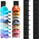 Hat Organizer for Baseball Caps, 2 Pack Black Hat Rack for Wall Hold up to 18 Hats Strong Adhesive Hat Hooks Stand Hat Hanger Organizer Storage Holder Display for Door Closet