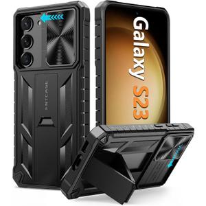 FNTCASE for Samsung Galaxy S23 Case: Military Grade Drop Proof Protection Rugged Protective Cell Phone Cover with Kickstand | Shockproof TPU Matte Textured Sturdy Bumper Cases for Galaxy S23 5G 6.1'' (Black)