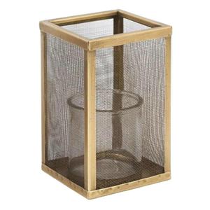 MY SWANKY HOME Contemporary Minimalist Gold Mesh Cage Candle Holders Square Pillar Hurricanes 10"×6"