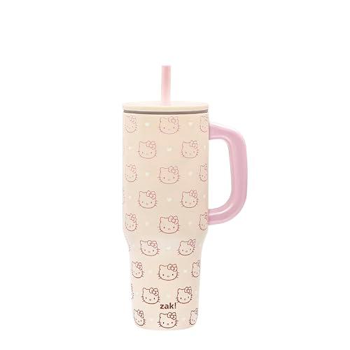 Zak Designs Sanrio Sutton Travel Tumbler for On the Go or At Home, 40oz Stainless Steel with Vacuum Insulation, Silicone Straw, and Carry Handle for Cold Drinks (Hello Kitty)