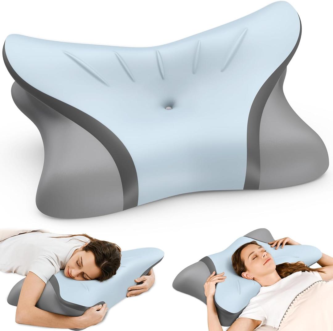 Cervical Neck Pillow - Cooling Pillow for Neck Pain Relief, Ergonomic Side Sleeper Pillow for Sleeping, Contour Memory Foam Pillows for Neck Support, Orthopedic Bed Pillow for Back Stomach Sleepers (Blue)