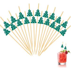 Christmas Tree Cocktail Picks, 100 Pcs Christmas Tree Cocktail ToothPicks for Appetizers, Bamboo Decorative Toothpicks Skewers Stick for Food Fruit and Drinks Garnish, Christmas Holiday Party Supplies