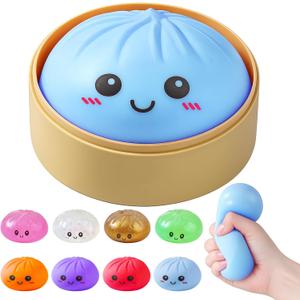 Dumpling Squishies, Glitter Dumpling Mystery Box, Colorful Dumplings Stress Balls Fidget Sensory Toy, Stocking Stuffers with Food Steamer Stretchy Desk Toys (Blue), 1Pcs