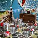 Soulchen 24 Pcs Mini Fishing Birthday Party Decorations Include 12 Fish Cupcake Pole Picks 12 Mini Tackle Bait Bucket 12 Bobber for Gone Fishing Theme Supplies Ocean Party Cake Decor