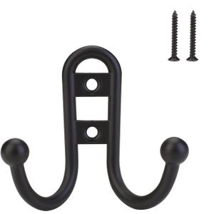 10-Pack Coat Hooks Double Hook for Home Kitchen (Matte Black)