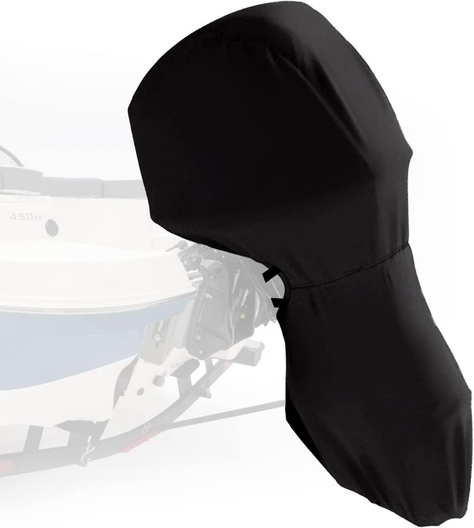 Full Outboard Motor Cover, 800D Heavy Duty Waterproof Boat Motor Cover, Trailerable Boat Engine Cover Fit for Motor 30-60 HP, Black