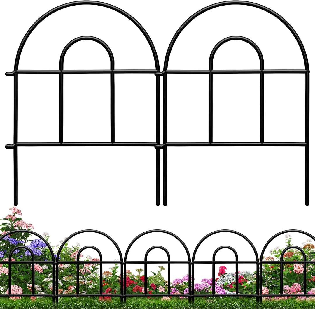 Decorative Garden Fence, 21.67ft(L) x 17in(H) Metal Fencing, 20 Pack, Black, Classic Style, Animal Barrier, Garden Border