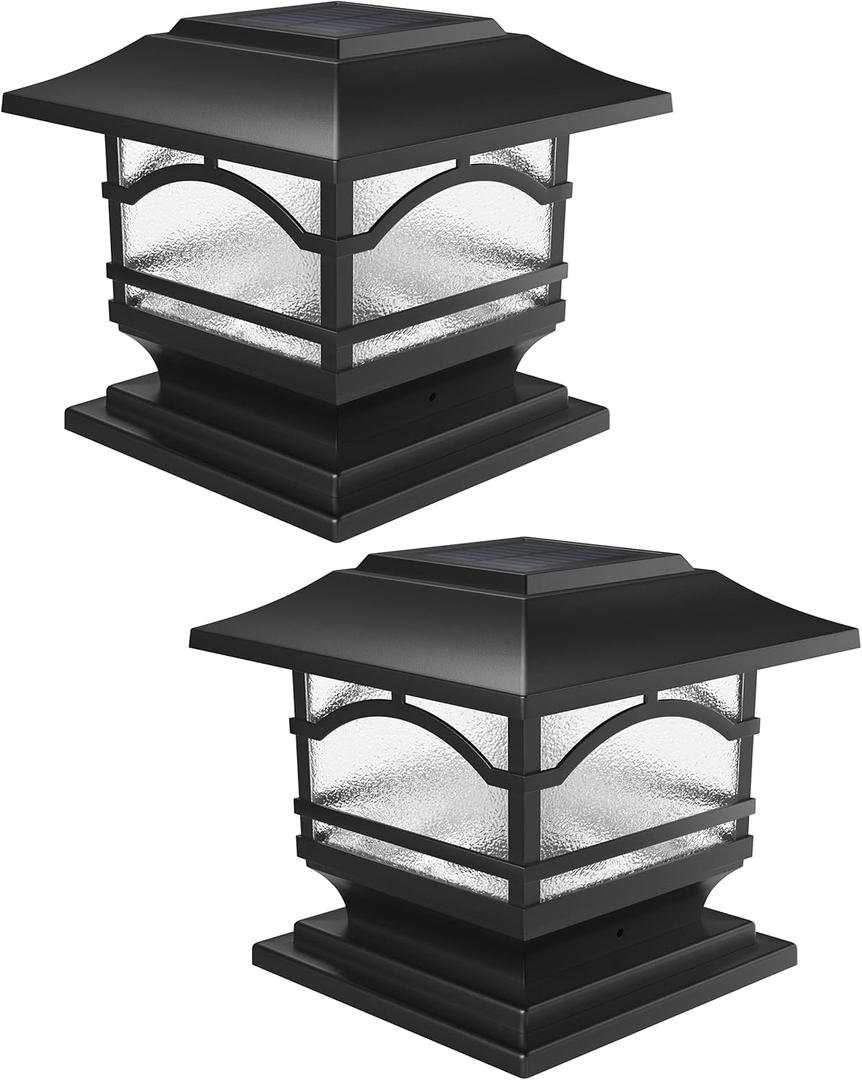 Davinci Lighting Premium Solar Outdoor Post Cap Lights - 4x4 5x5 6x6 - Bright LED Light for Fence Deck Garden or Patio Posts - Slate Black (2 Pack)