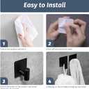 Rise age Adhesive Towel Hooks, Heavy Duty Stick on Towel Hooks for Bathrooms Wall Waterproof Adhesive Shower Hooks for Hanging Loofah, Clothes, Robes(Matte Black 4 Pcs)