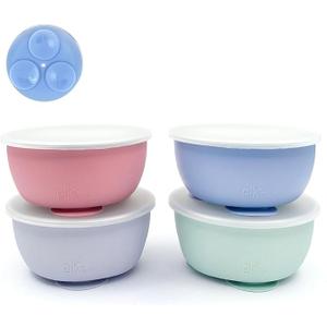 Elk and Friends Stainless Steel Bowls + Silicone Sleeve and Storage Lid | Baby, Toddler, Kids | Cereal & Snack Bowls | Storage Containers | Dishwasher Safe | 4 Pack, Sage/MistyBlue/Blush/Lilac