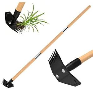 Weed Puller Tool with Long Bamboo Handle, 2 in 1 Garden Hoe&Manual Weed Remover, Weed Rake&Grabber, Gardenia Heavy Duty Uprooting Tool for Yard, Lawn and Garden, 65Inch ﻿