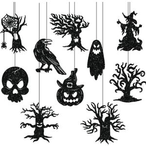 Black Halloween Indoor-Outdoor Party-Decoration Clearance-Garland - 10pcs Witch Horror Spooky Scary Swirl Streamers Banner,Classroom Home Office Porch Haunted House Hanging Decor Lasting Surprise