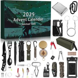 2025 Survival Kit Advent Calendar for Men - 24 Days of Premium Outdoor Tools & Emergency Gear,Ultimate Christmas Countdown Gift for Dad, Husband, Teen Boys for Camping, Hiking, Fishing