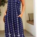 Supnier Women's Summer Maxi Dress Casual V-Neck Sleeveless Bohemian Spaghetti Strap Floral Long Maxi Dress with Pockets (Blue, S)