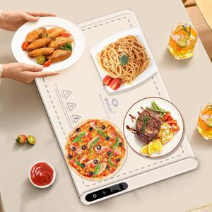 Electric Food Warming Mat HeatingFlameless Silicone Countertop Warmer Tray With 7 Temps 24x16 Inch - Portable Foldable Heat Pad Keep Food Warm For Dinner Serving And Buffet Party - (Cream)