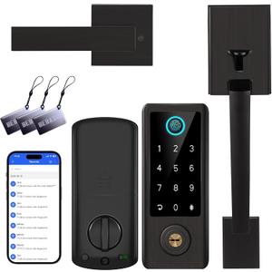 Fingerprint Door Lock with Handle Sets, BEBASIA Keyless Entry Door Lock, Bluetooth Front Door Lock Set, Smart Deadbolt, Electronic Keypad Digital Lock with Handle, Aged Bronze