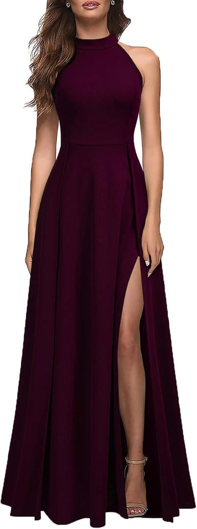 MUSHARE Women's Halter Neck Sexy Split Cocktail Party Maxi Long Formal Dress, Size: M