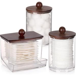 Tbestmax Bathroom Organizer Accessories Set-10 oz,7 oz Qtips Holder Storage with Bamboo Lids, Cotton Ball/Swabs Dispenser, Apothecary Jar 3 Pcs