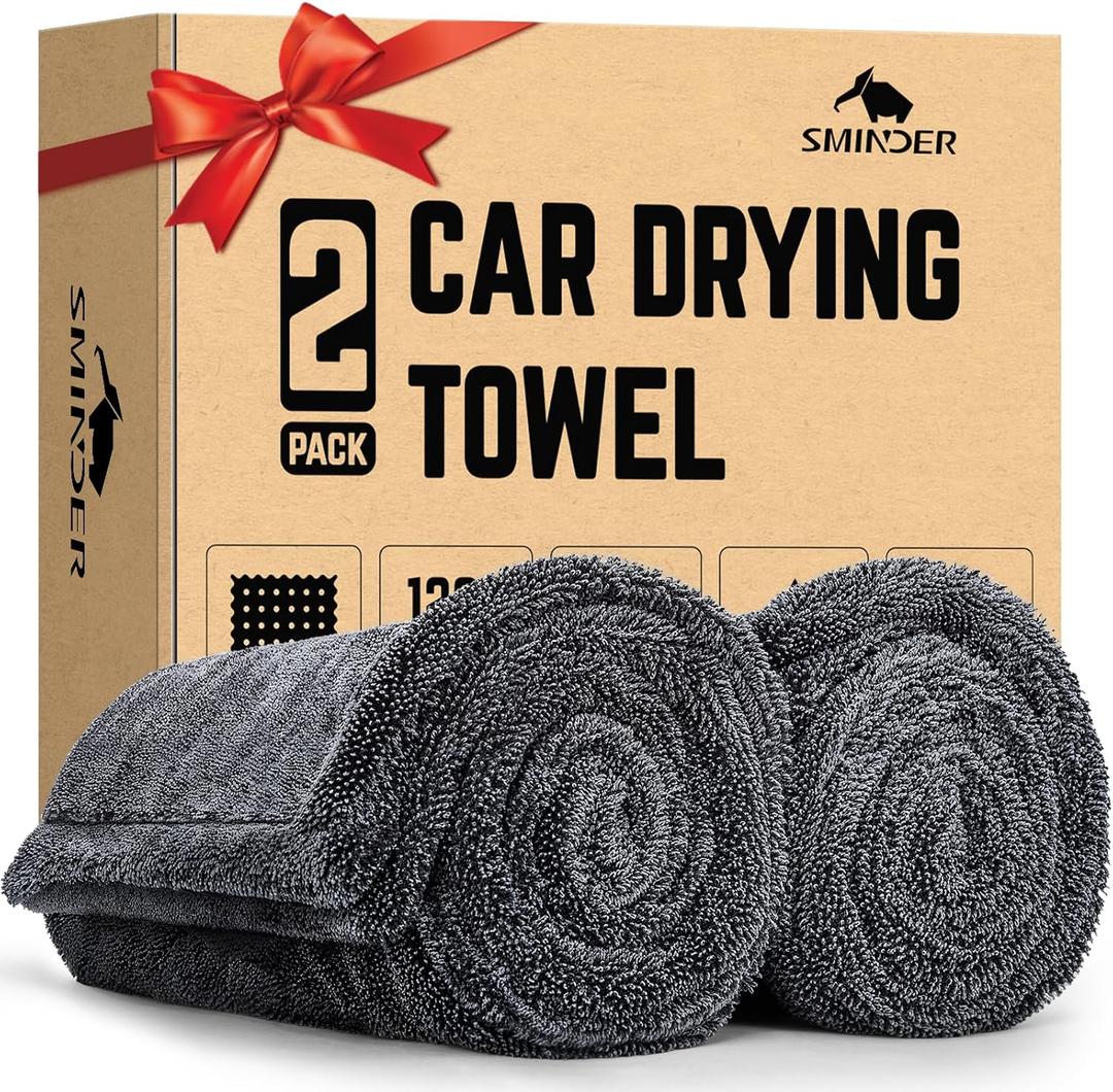 2-Pack 1200 GSM Car Drying Towels  Microfiber Towels for Cars (36" x 24"), Ultra-Absorbent, Streak-Free, Scratch-Free, No Water Spots, Double-Twist Pile & Edgeless Design (Gray)