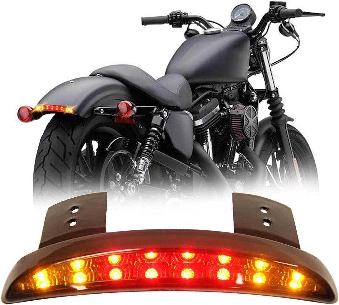 DREAMIZER Motorcycle Chopped Rear Fender Edge LED Brake License Plate Tail Light Stop Running Light Turn Signal Lamp for Harley Sportster XL883N 1200N XL1200V XL1200X (Black Lens)