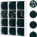 12Pcs 2.36in Velvet Christmas Tree Balls Ornaments Plastic Flocked Shatterproof Handmade Hanging Decoration Plush Balls Sets for Christmas (Green)