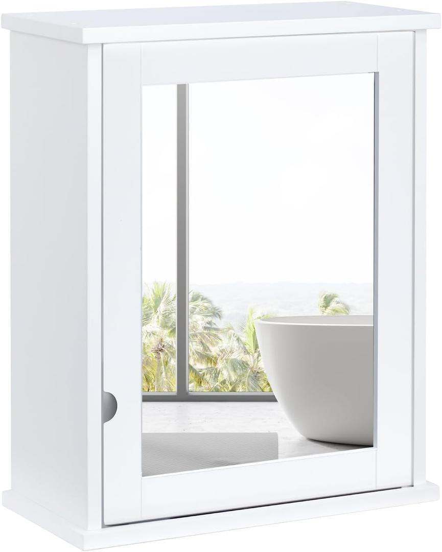 ALIMORDEN Medicine Cabinet 15.8" L x 19.8" H Wall Mounted Storage Cabinet with Single Mirror Door & Adjustable Shelves, Wall Cabinet for Bathroom, Living Room, White