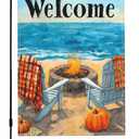 Beach Pumpkin Garden Flag 12x18 Inch Double Sided Outdoor Flag Decorations Burlap Yard Flag For Holiday Outside Home