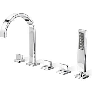 Roman Bathtub Faucet Set with Handheld Sprayer and Rough-in Valve Widespread Deck Mount 5 Hole Classic High Arch Tub Faucets Trim Kit 3 Handle with Diverter Lever Bath Tub Filler (Chrome)