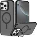 Nvollnoe for iPhone 16 Pro Max Case Compatible with MagSafe,Military Grade Shockproof Heavy Duty Protective Adjustable Kickstand Matte Semi Clear Phone Case for iPhone 16 Pro Max(Black)