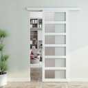 JUBEST 36"x84" White PVC Sliding Barn Door with Hardware Kit and Pull, Translucent Lightweight Plastic Barn Door, Water-Proof Acrylic Pane Door, Renter Friendly Barn Door, Easy Assembly