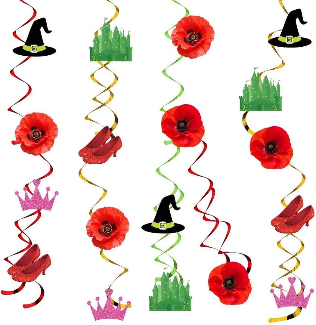 45pcs Red Poppy Flowers Party Supplies Decorations 27 Pack Foil Ceiling Hanging Swirls Streams Party Banner Decor for Kids Adults Magic Halloween Birthday Party Baby Shower Room Wall Decor